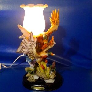 Vtg- Jaynee Collections Lamp Two Mallards on the Shore Resin Hand Painted Ex Con